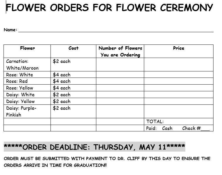 Flower Ceremony Order Form